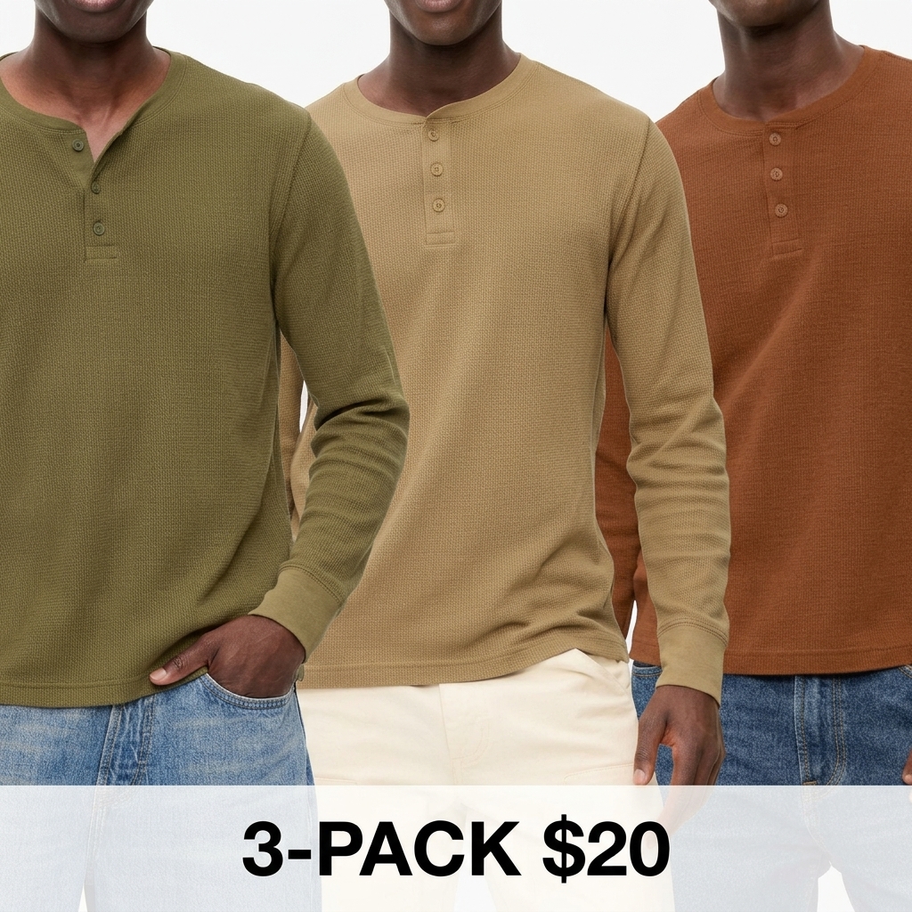Men's Long Sleeve Waffle Henley T-Shirt – Relaxed Fit Casual Top (Regular & Tall Sizes)