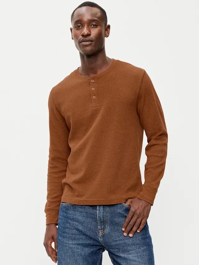 Men's Long Sleeve Waffle Henley T-Shirt – Relaxed Fit Casual Top (Regular & Tall Sizes)
