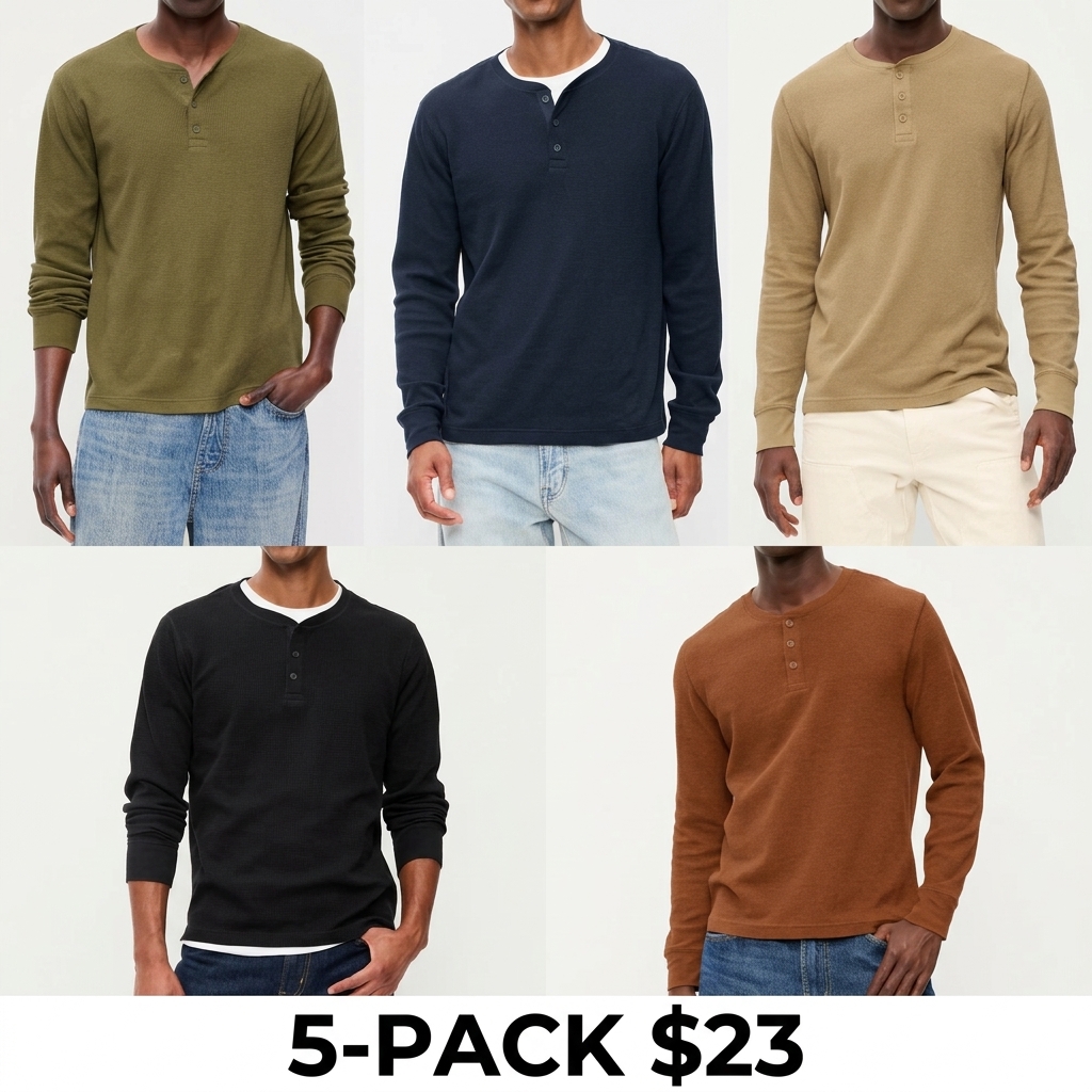 Men's Long Sleeve Waffle Henley T-Shirt – Relaxed Fit Casual Top (Regular & Tall Sizes)