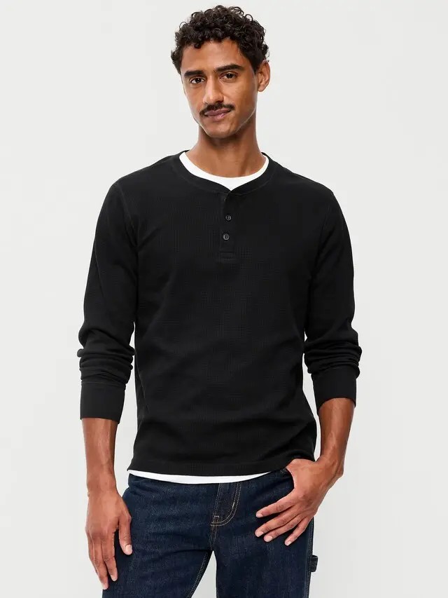 Men's Long Sleeve Waffle Henley T-Shirt – Relaxed Fit Casual Top (Regular & Tall Sizes)