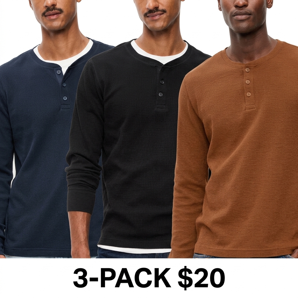 Men's Long Sleeve Waffle Henley T-Shirt – Relaxed Fit Casual Top (Regular & Tall Sizes)