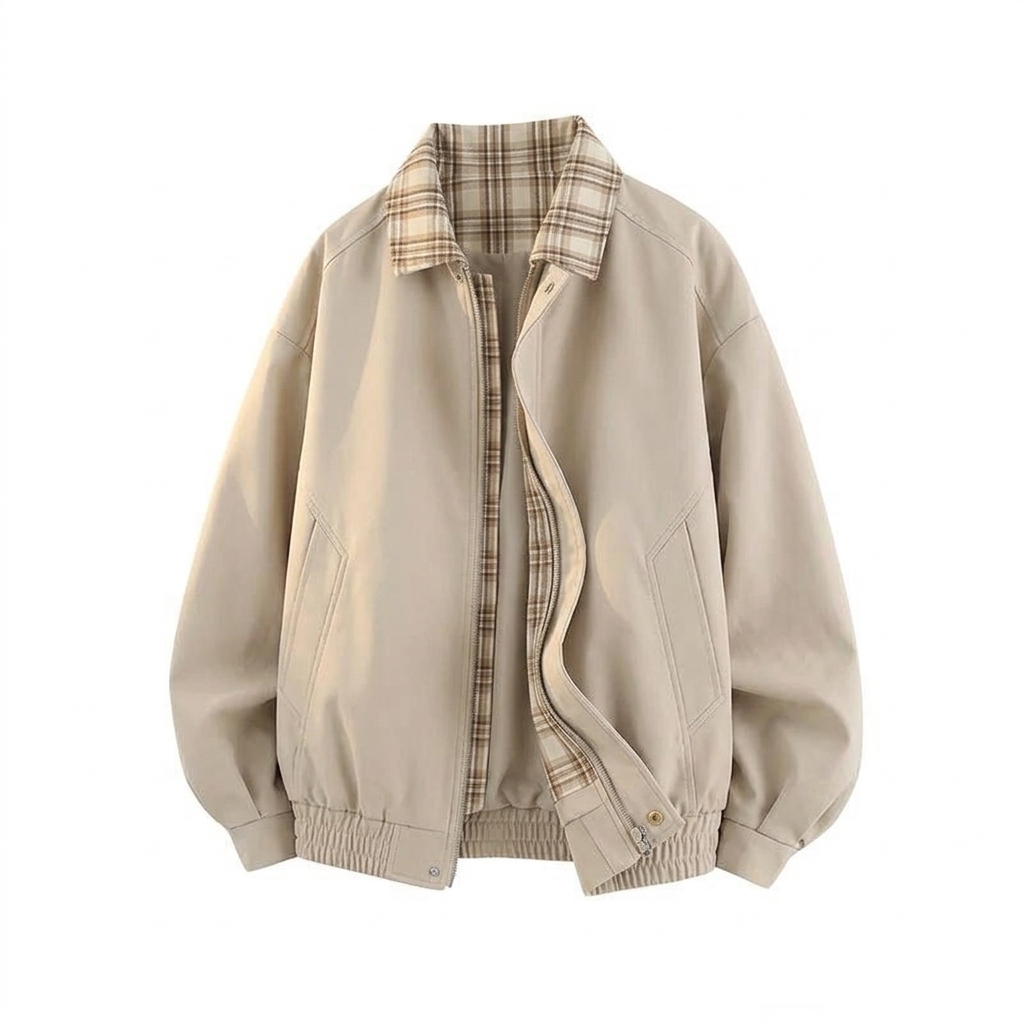 Men's Vintage Plaid Fake Two-Piece Jacket – Workwear Lapel Coat with Flight Baseball Uniform Spliced Design