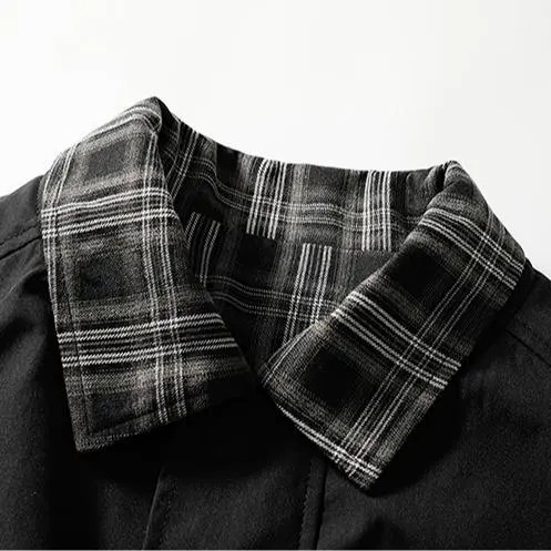 Men's Vintage Plaid Fake Two-Piece Jacket – Workwear Lapel Coat with Flight Baseball Uniform Spliced Design
