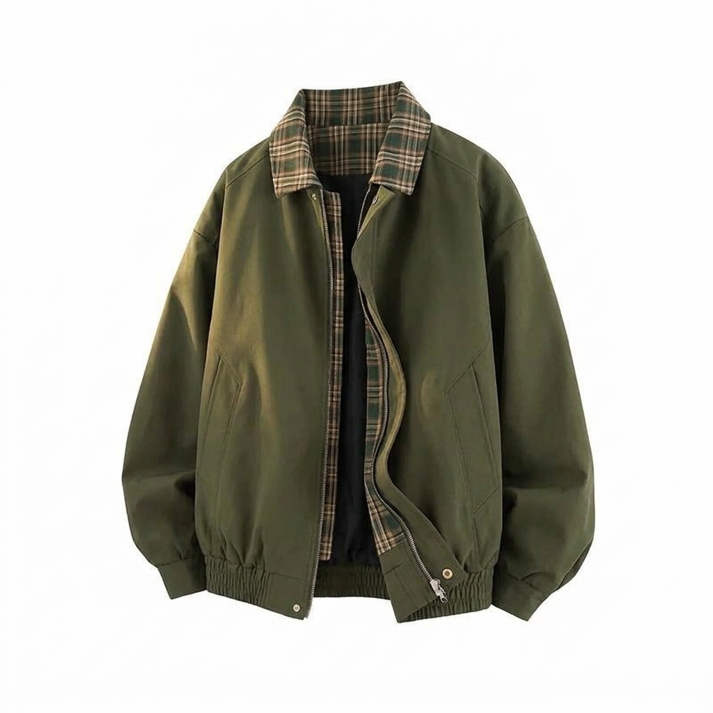 Men's Vintage Plaid Fake Two-Piece Jacket – Workwear Lapel Coat with Flight Baseball Uniform Spliced Design