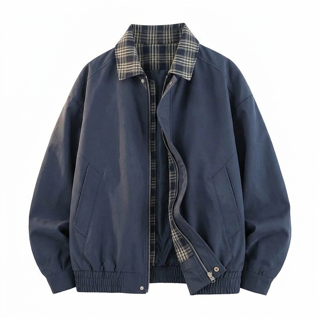 Men's Vintage Plaid Fake Two-Piece Jacket – Workwear Lapel Coat with Flight Baseball Uniform Spliced Design