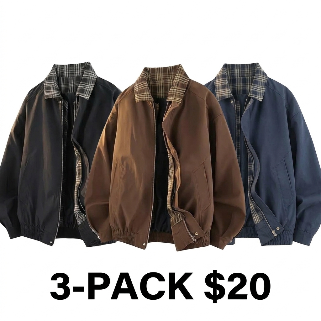 Men's Vintage Plaid Fake Two-Piece Jacket – Workwear Lapel Coat with Flight Baseball Uniform Spliced Design