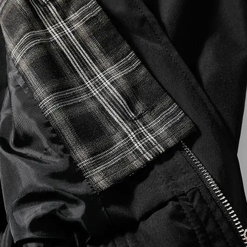 Men's Vintage Plaid Fake Two-Piece Jacket – Workwear Lapel Coat with Flight Baseball Uniform Spliced Design