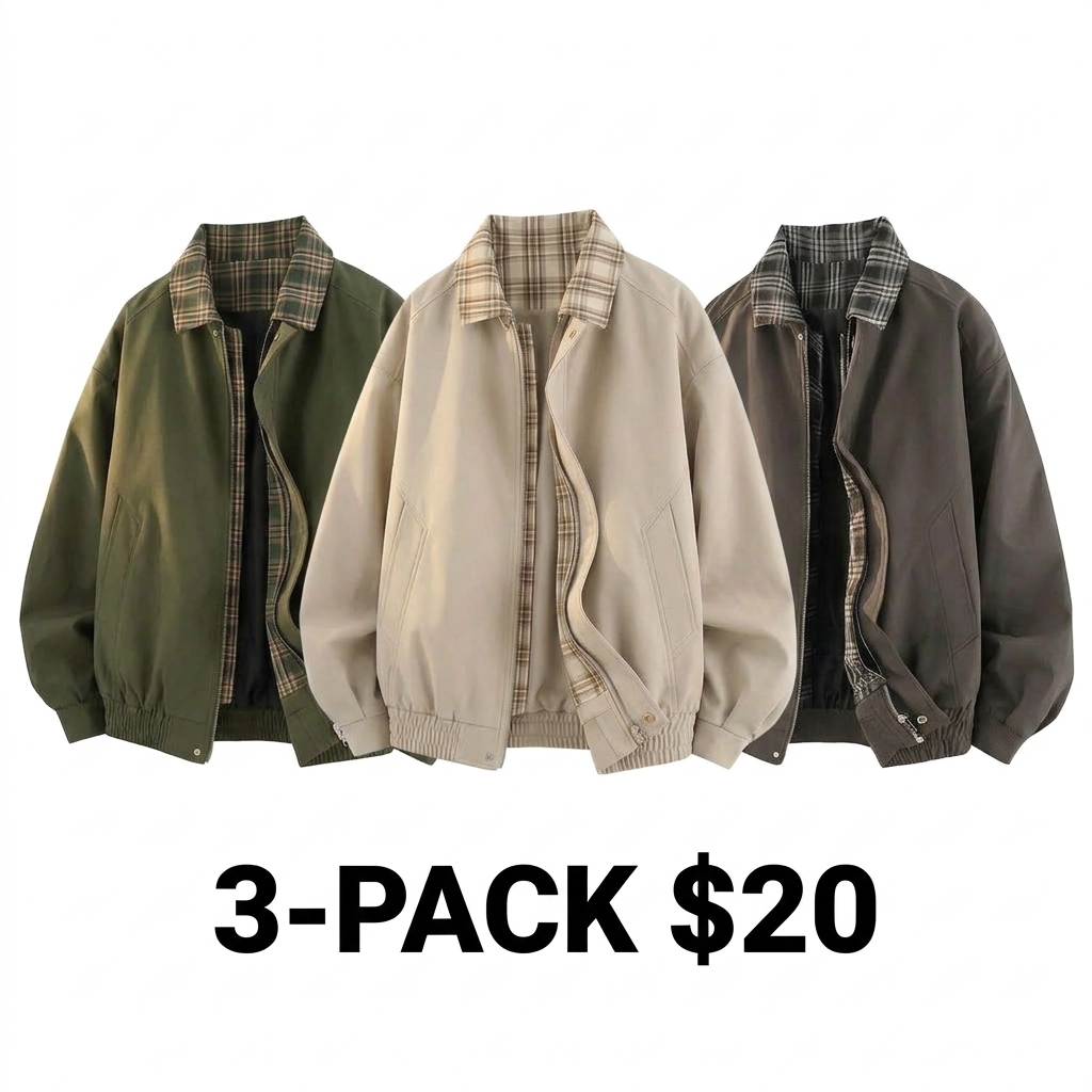 Men's Vintage Plaid Fake Two-Piece Jacket – Workwear Lapel Coat with Flight Baseball Uniform Spliced Design