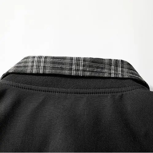 Men's Vintage Plaid Fake Two-Piece Jacket – Workwear Lapel Coat with Flight Baseball Uniform Spliced Design