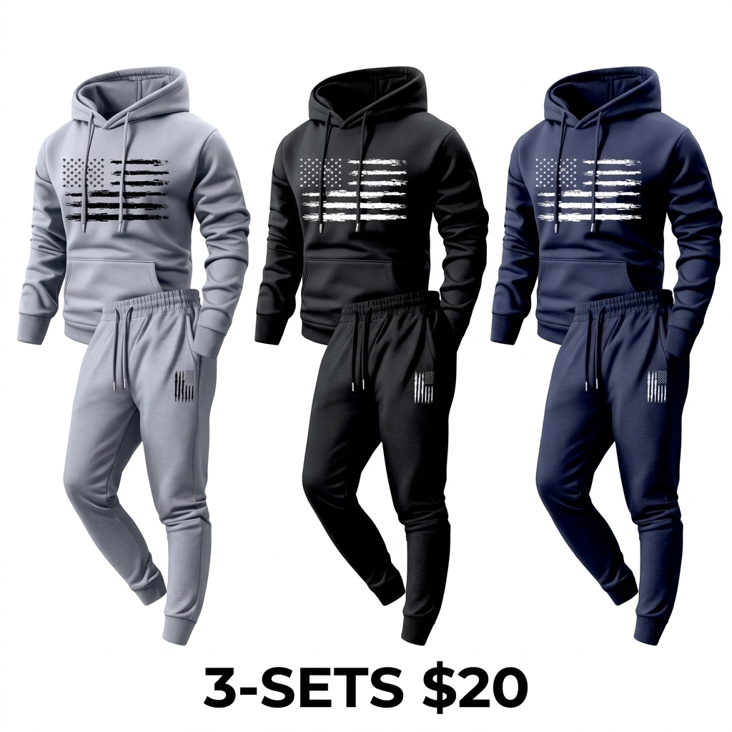 Men's 2-Piece American Flag Print Hoodie & Sweatpants Set – Cozy Casual Sweatsuit