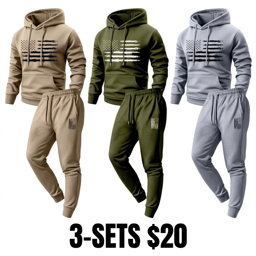 Men's 2-Piece American Flag Print Hoodie & Sweatpants Set – Cozy Casual Sweatsuit