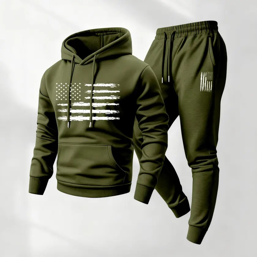 Men's 2-Piece American Flag Print Hoodie & Sweatpants Set – Cozy Casual Sweatsuit