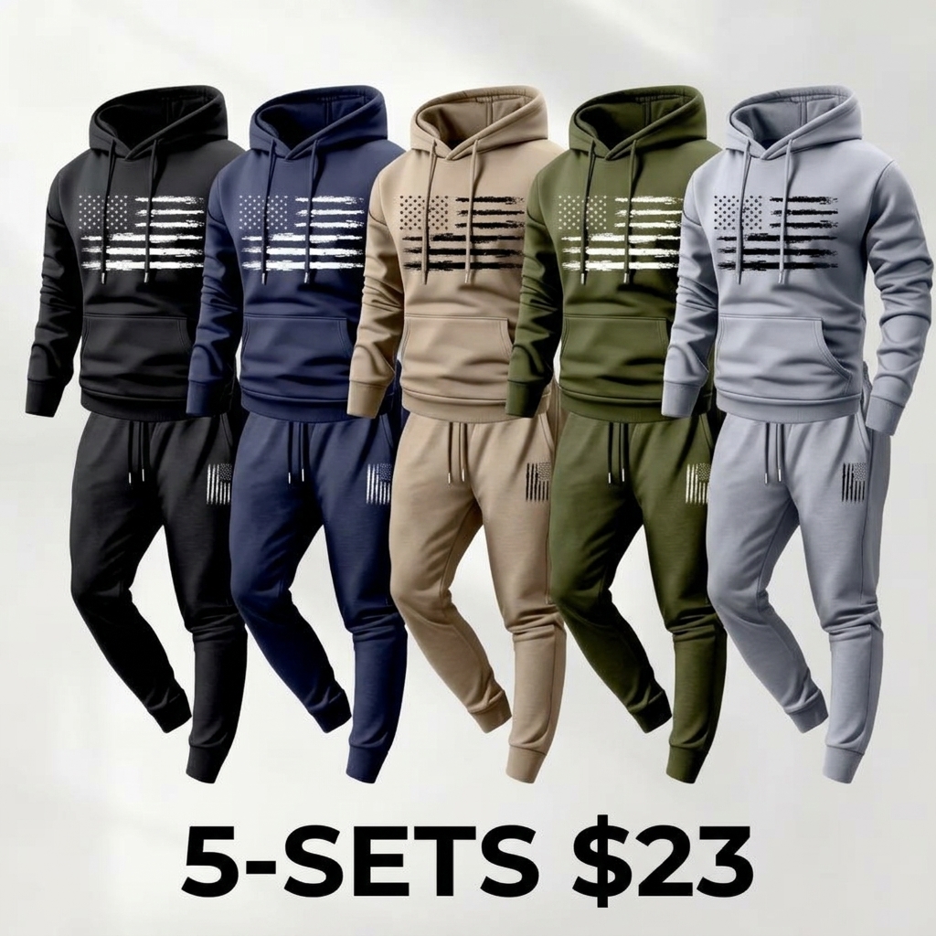 Men's 2-Piece American Flag Print Hoodie & Sweatpants Set – Cozy Casual Sweatsuit