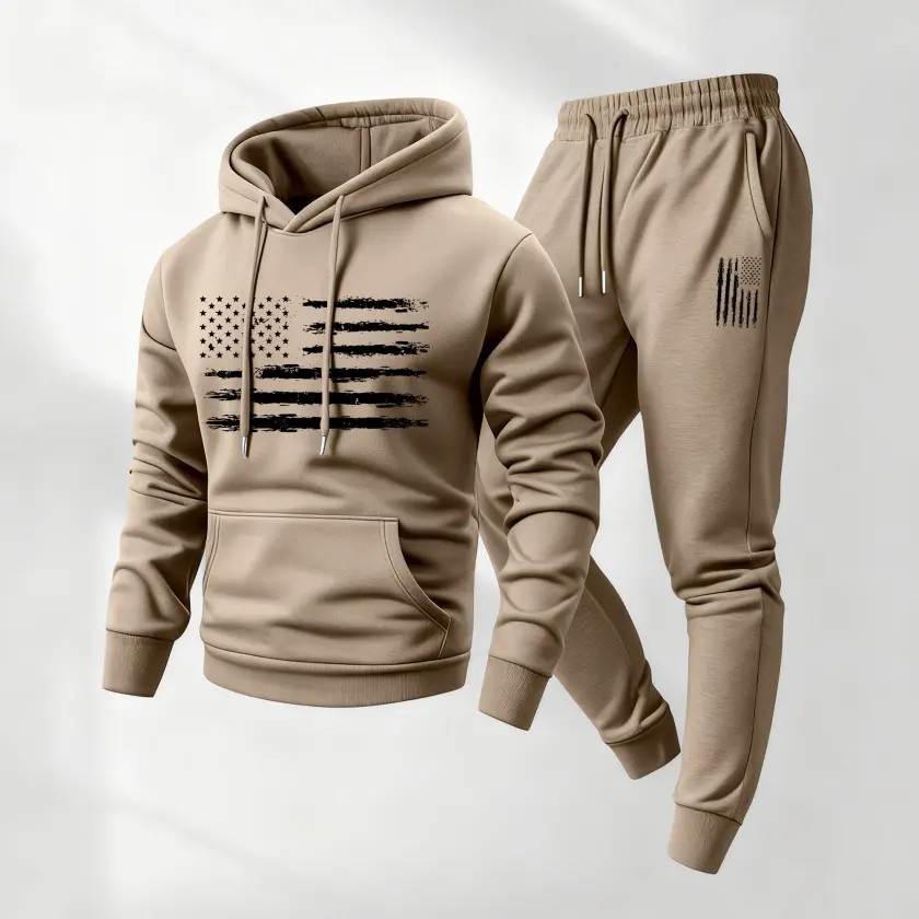 Men's 2-Piece American Flag Print Hoodie & Sweatpants Set – Cozy Casual Sweatsuit