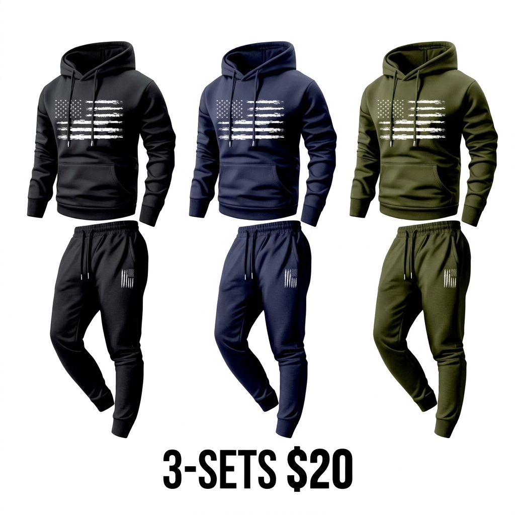 Men's 2-Piece American Flag Print Hoodie & Sweatpants Set – Cozy Casual Sweatsuit