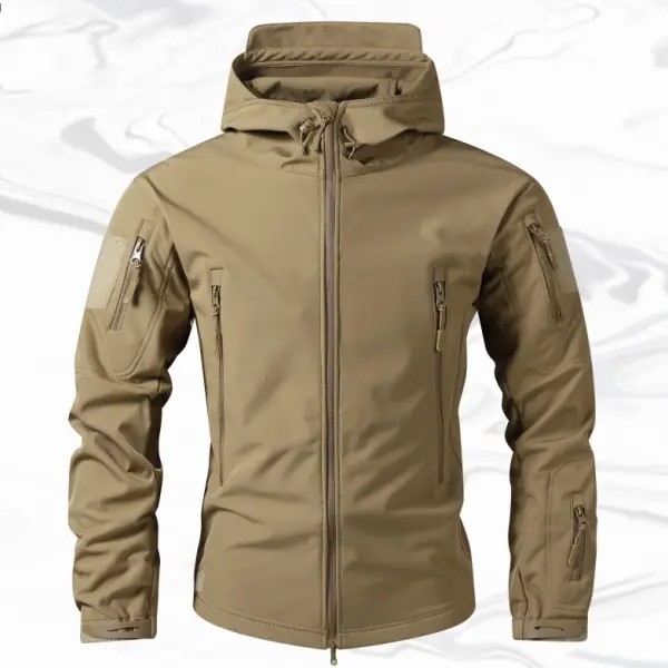 Men's Fitted Woven Hooded Jacket – Water-Resistant Outdoor Coat with Multi Zipper Pockets