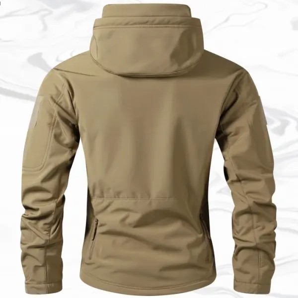 Men's Fitted Woven Hooded Jacket – Water-Resistant Outdoor Coat with Multi Zipper Pockets