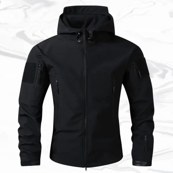 Men's Fitted Woven Hooded Jacket – Water-Resistant Outdoor Coat with Multi Zipper Pockets