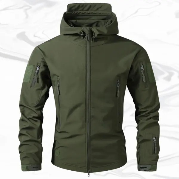 Men's Fitted Woven Hooded Jacket – Water-Resistant Outdoor Coat with Multi Zipper Pockets