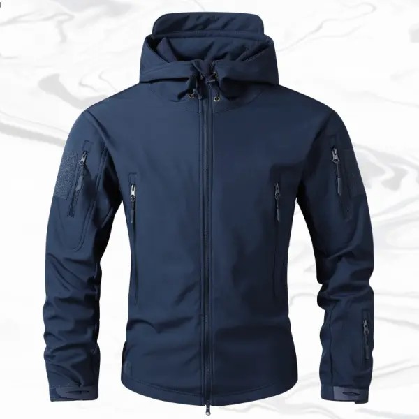 Men's Fitted Woven Hooded Jacket – Water-Resistant Outdoor Coat with Multi Zipper Pockets