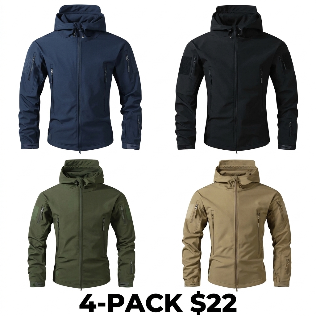 Men's Fitted Woven Hooded Jacket – Water-Resistant Outdoor Coat with Multi Zipper Pockets