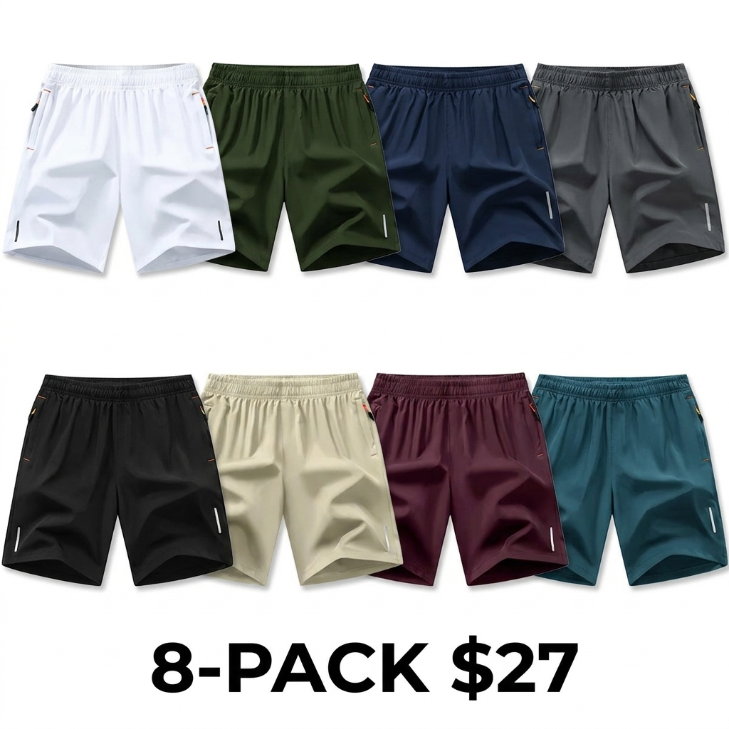 Men's 8-Pack Quick-Dry Athletic Shorts – Breathable Workout & Running Bottoms