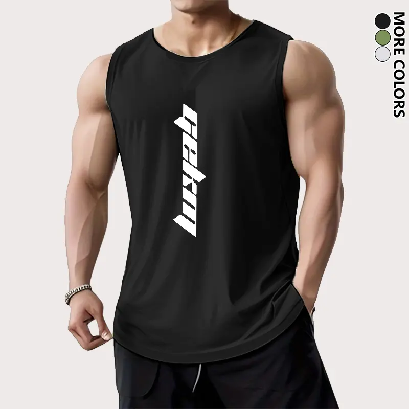 3-Pack Men's Gym Athletic Casual Tank Tops, Summer Lightweight Sleeveless Training Tees for Outdoor Running, Letter Print Mesh Breathable Polyester, American Basketball Jerseys, Casual Beach Tank Tops Summervibes