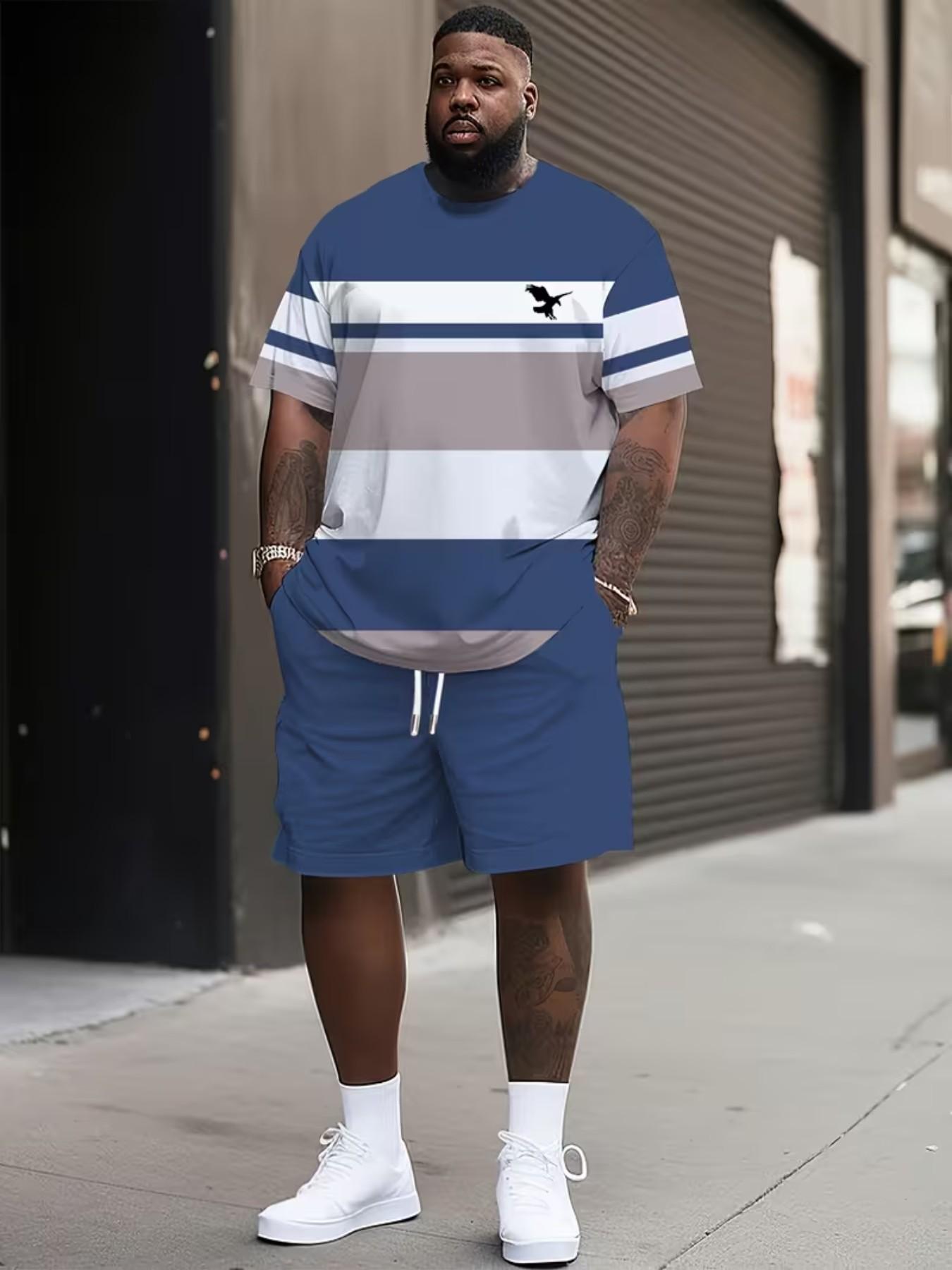 Men's Summer Casual Sportswear Set, Breathable 3D Print Round Neck T-Shirt and Shorts, Knitted Fabric, Loose Fit, Outdoor Leisure Wear, Sporty Style, Casual Activewear, Athleisure Street Fit