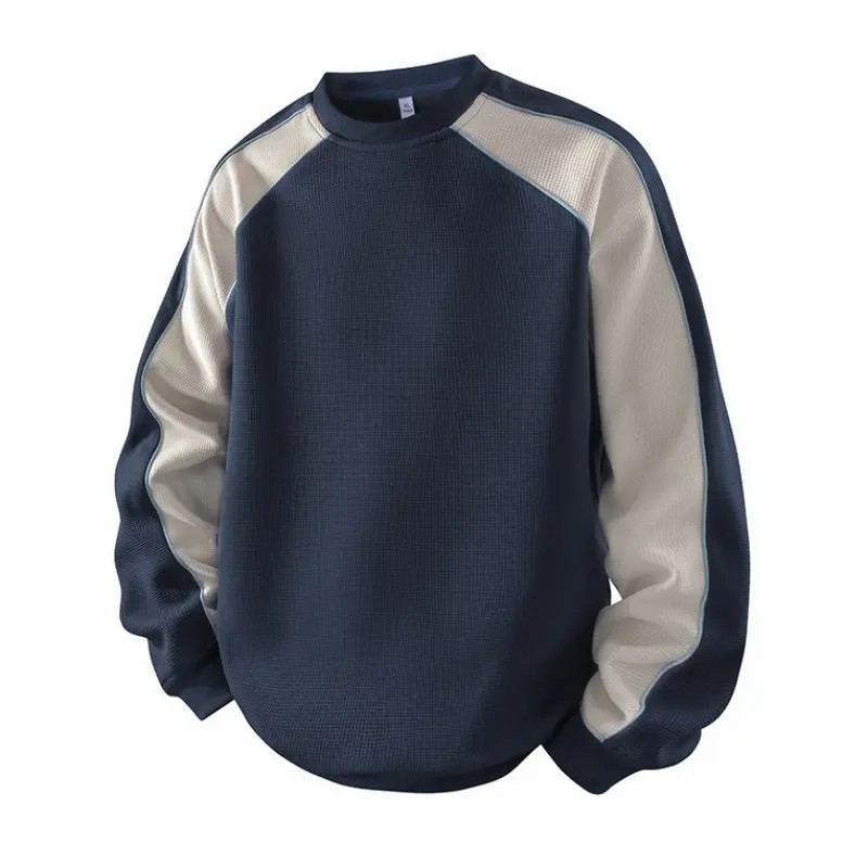 Men's Color-Block Contrast Sweatshirt – Loose Fit Patchwork Long-Sleeve Top