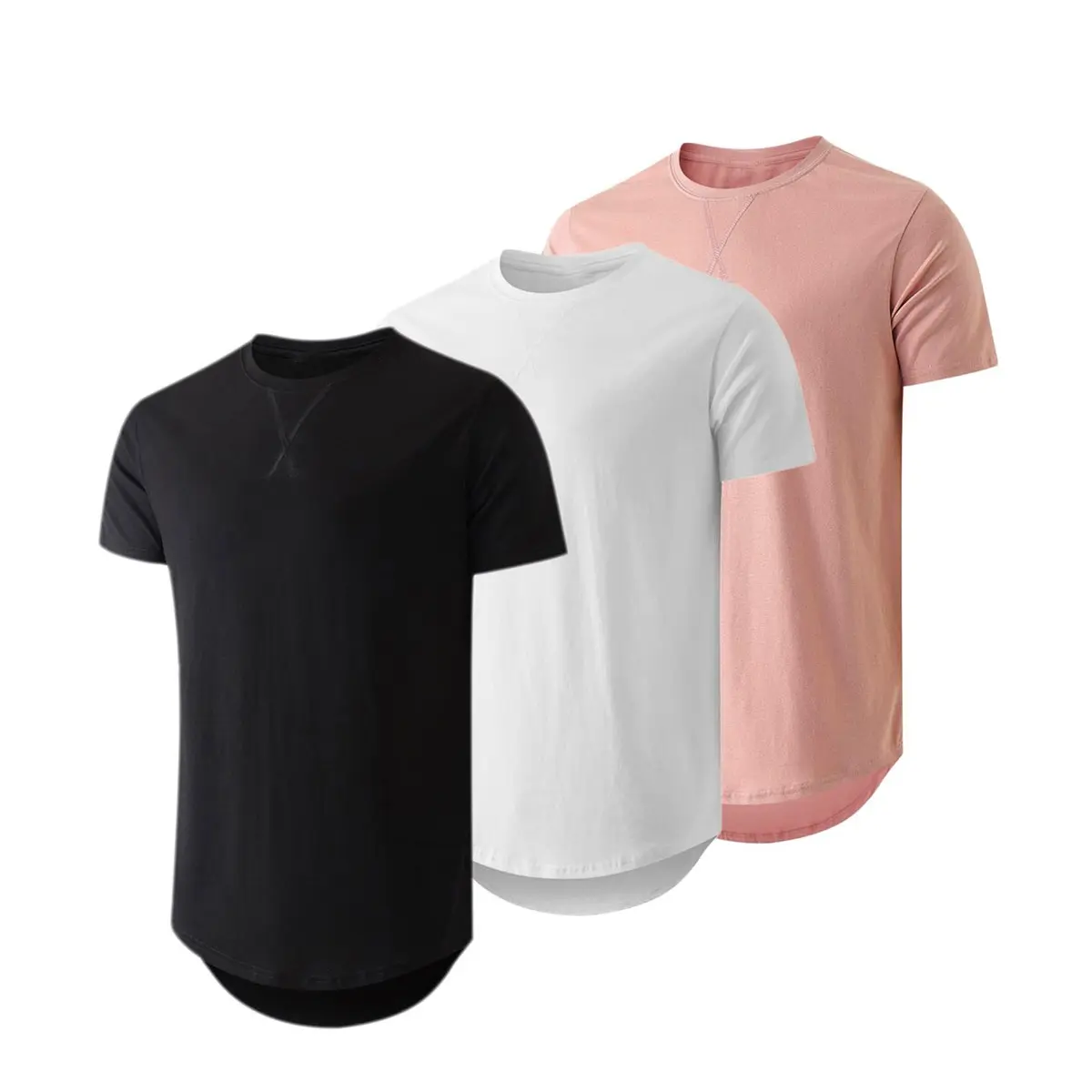 Mens 3 Pack Cotton Hipster Hip Hop Longline Crewneck T-Shirt,Menswear Casual Tshirt Tops