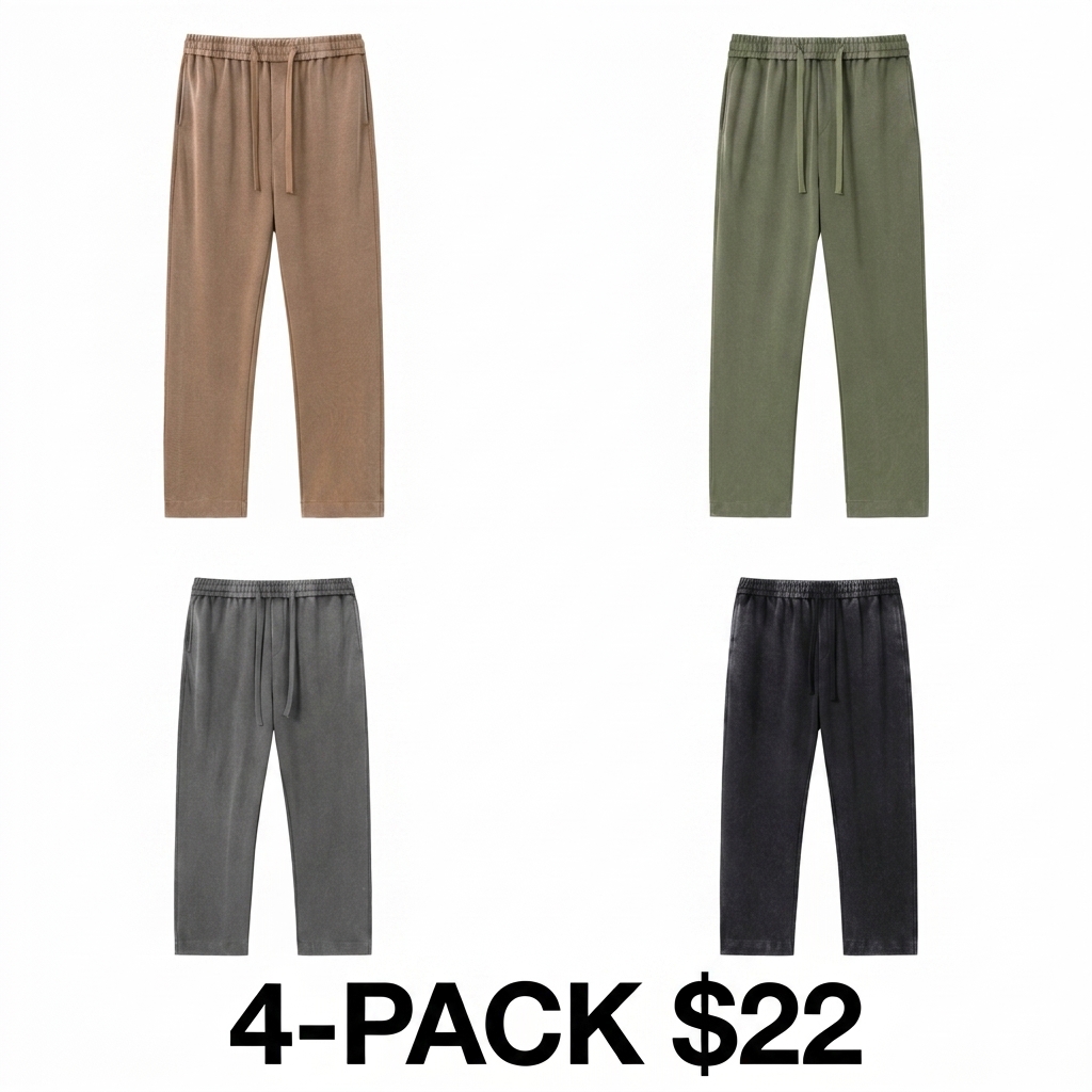 Unisex 4-Pack Acid Wash Cotton Sweatpants – Solid Color Athletic Casual All-Season Bottoms