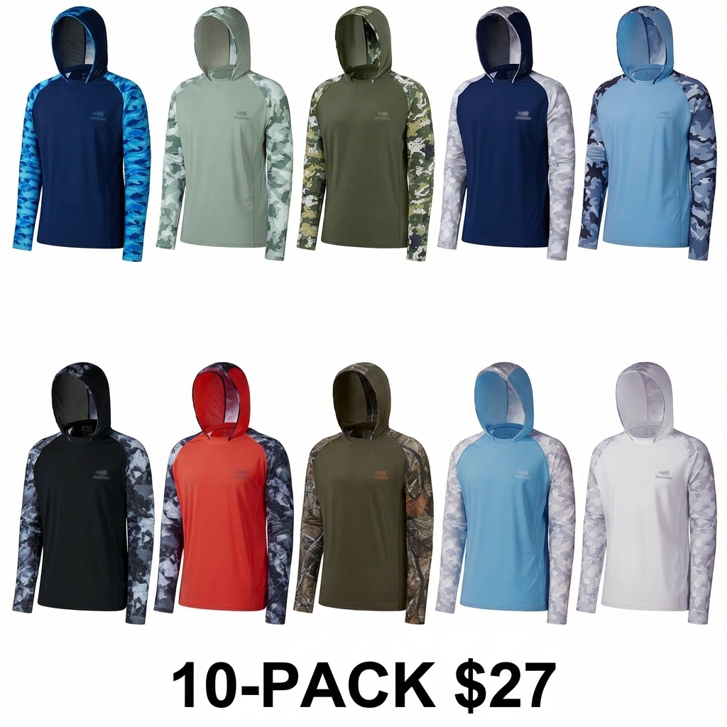 Men's UPF 50+ Long Sleeve Fishing Hoodie – Camo Cooling Shirt with Pockets & Thumbholes