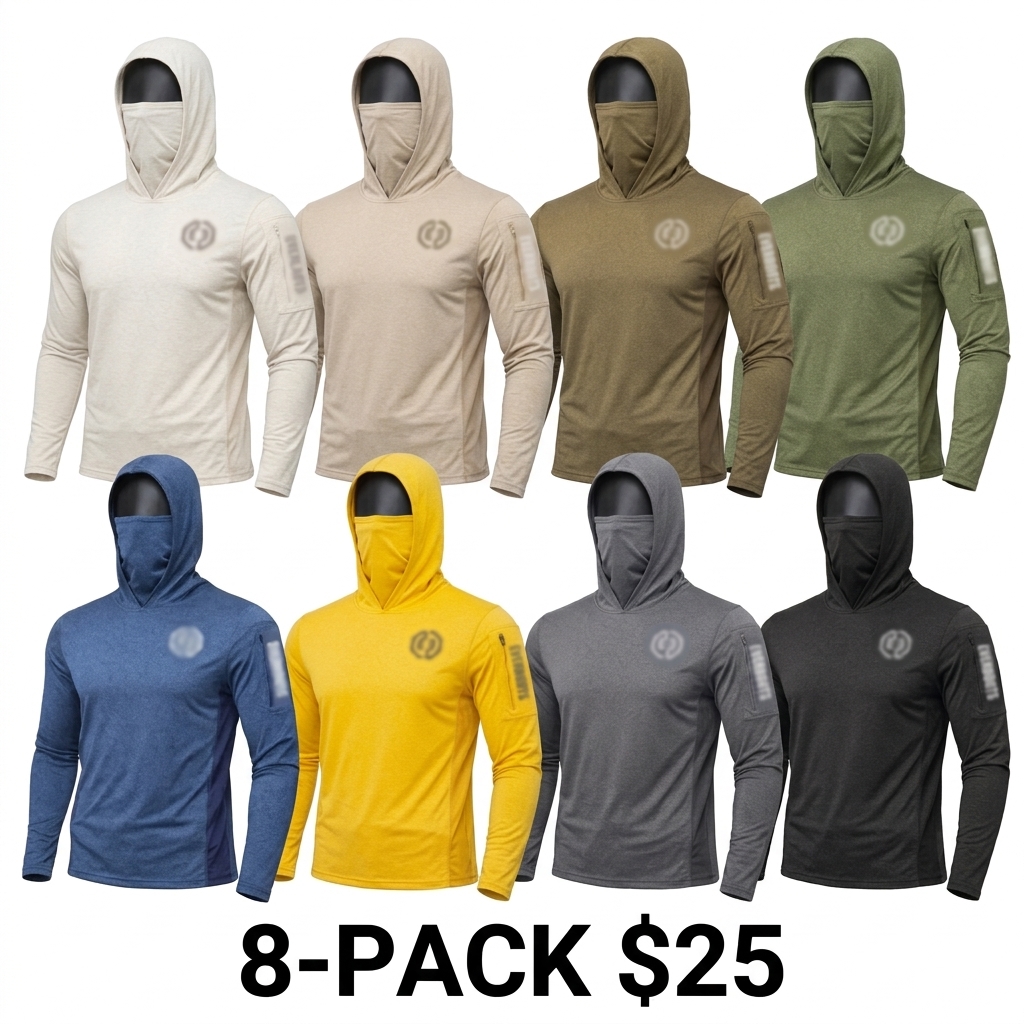 Men's UPF 50+ Sun Hoodie – Long Sleeve with Face Mask, Arm Pocket & Thumbholes, Lightweight Breathable Activewear