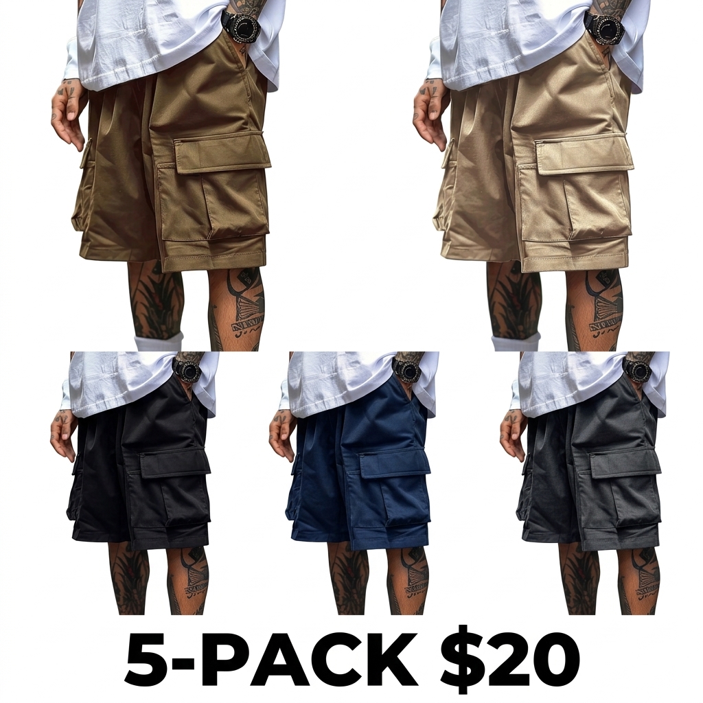 Men's 5-Pack Cargo Shorts – Relaxed Fit Tactical Shorts, Lightweight Durable Summer Bottoms