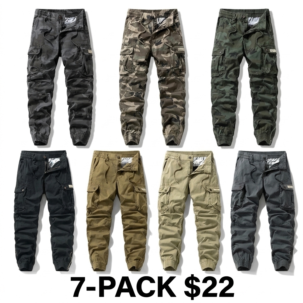 Men's Drawstring Cuff Cargo Pants – Multiple Pockets, Retro Outdoor Casual Style