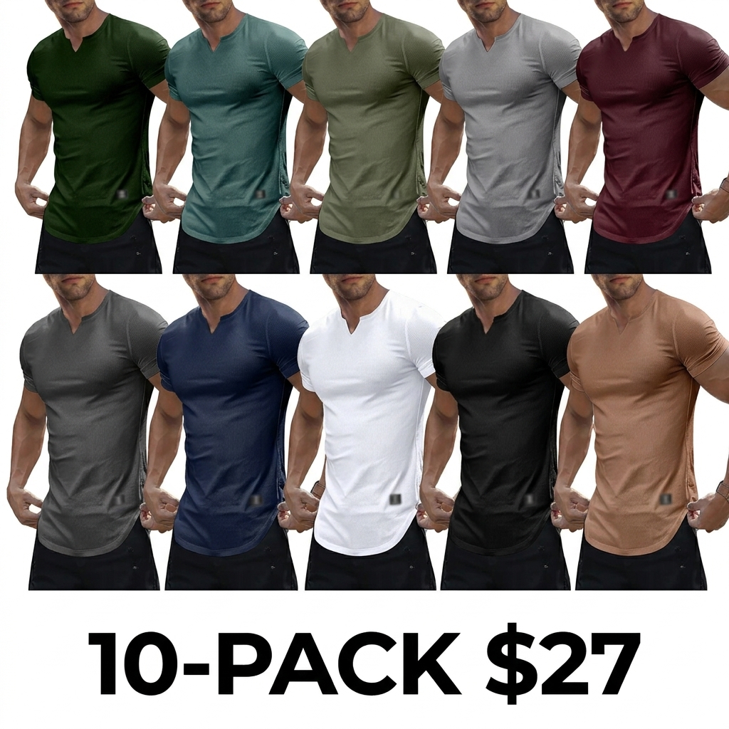 Men's Slim Fit V-Neck Athletic Tee – Longline Muscle Shirt for Gym & Streetwear