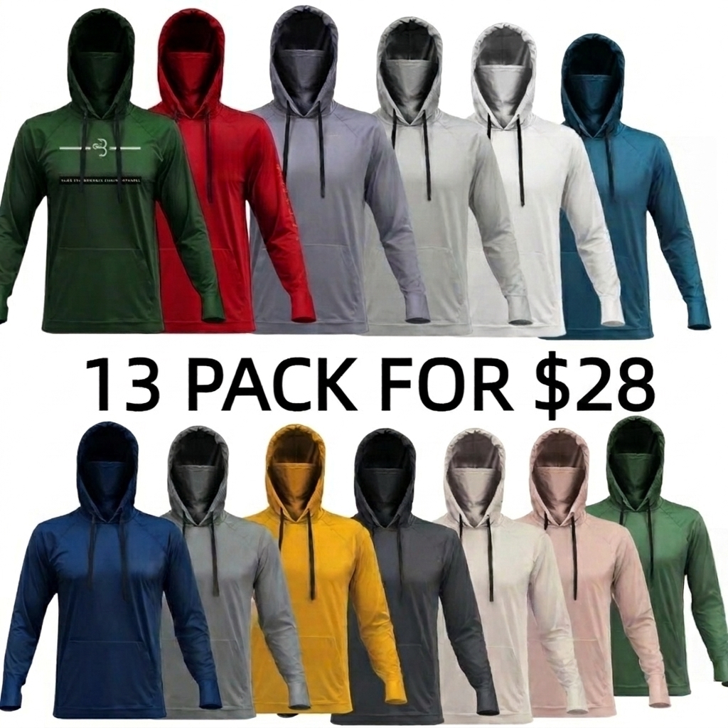 Fishing and Construction Shirts - Hooded UPF 50 Long Sleeve with Gaiter - Lightweight, Breathable, Moisture-Wicking, Premium Outdoor Wear for Men