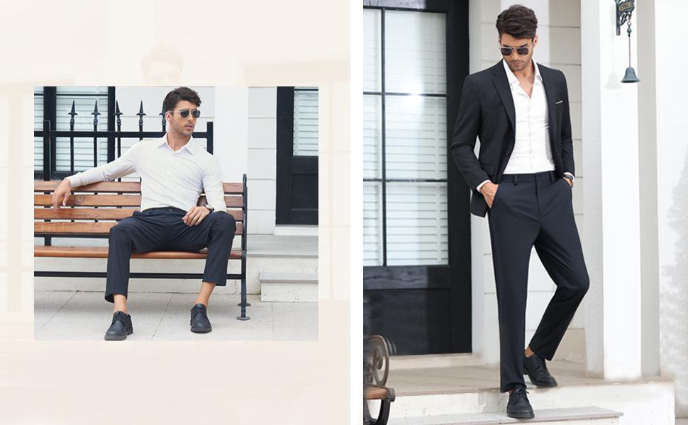 Alimens&Gentle Dress Shirts 16-Way Stretch Slim Fit Long Sleeve Button Down Business Casual Shirts Wrinkle Free Traveler Shirts Top Menswear
