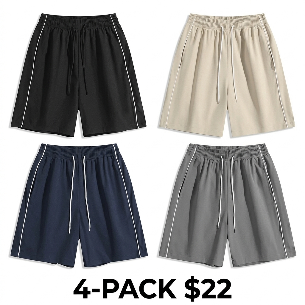Men's 4-Pack Striped Casual Shorts – Loose Fit, Versatile Athletic Summer Bottoms