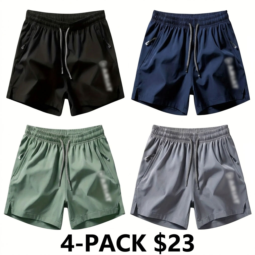 Unisex 4-Pack Breathable Quick-Dry Athletic Shorts – Loose Fit Sporty Sweat Shorts with Letter Print