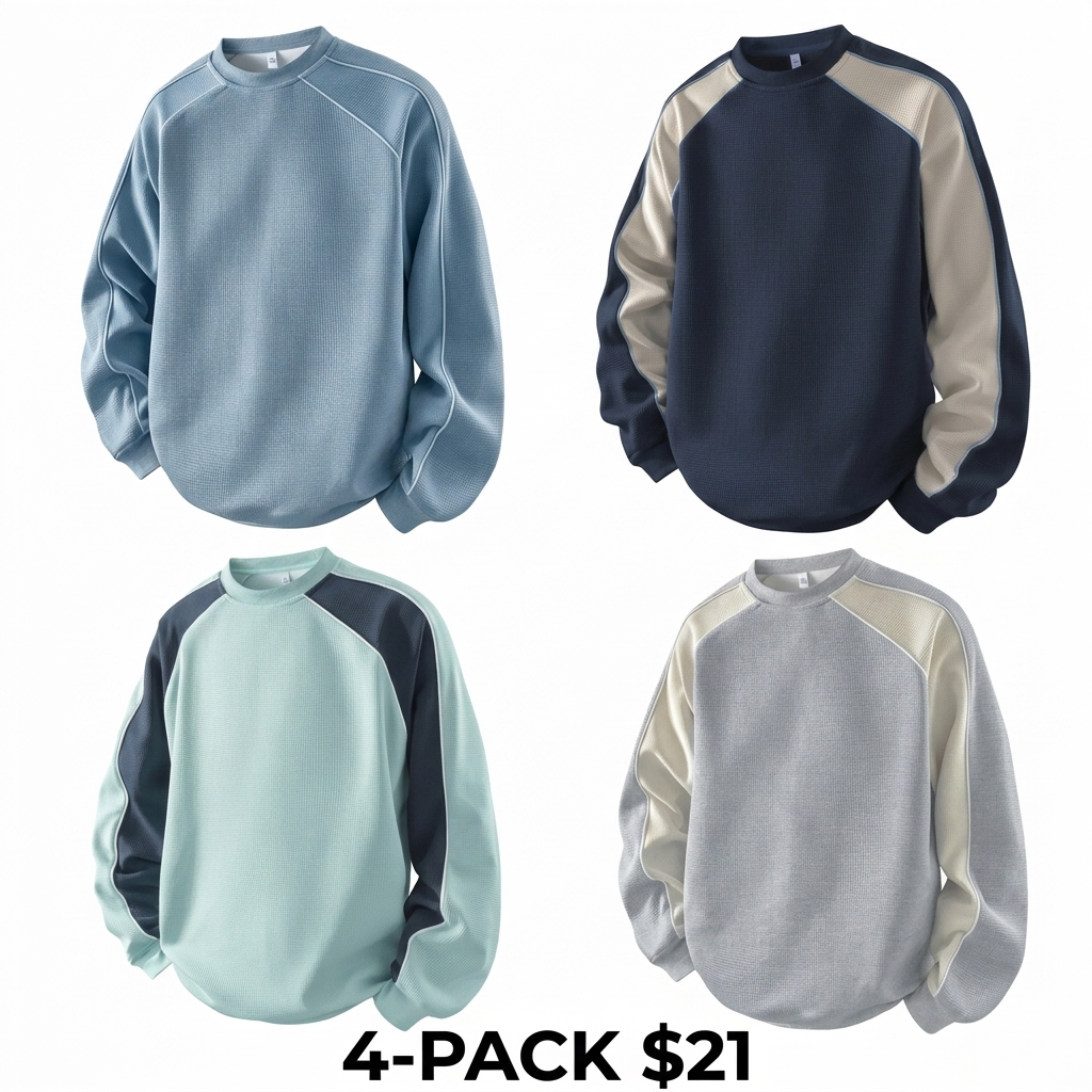 Men's Color-Block Contrast Sweatshirt – Loose Fit Patchwork Long-Sleeve Top