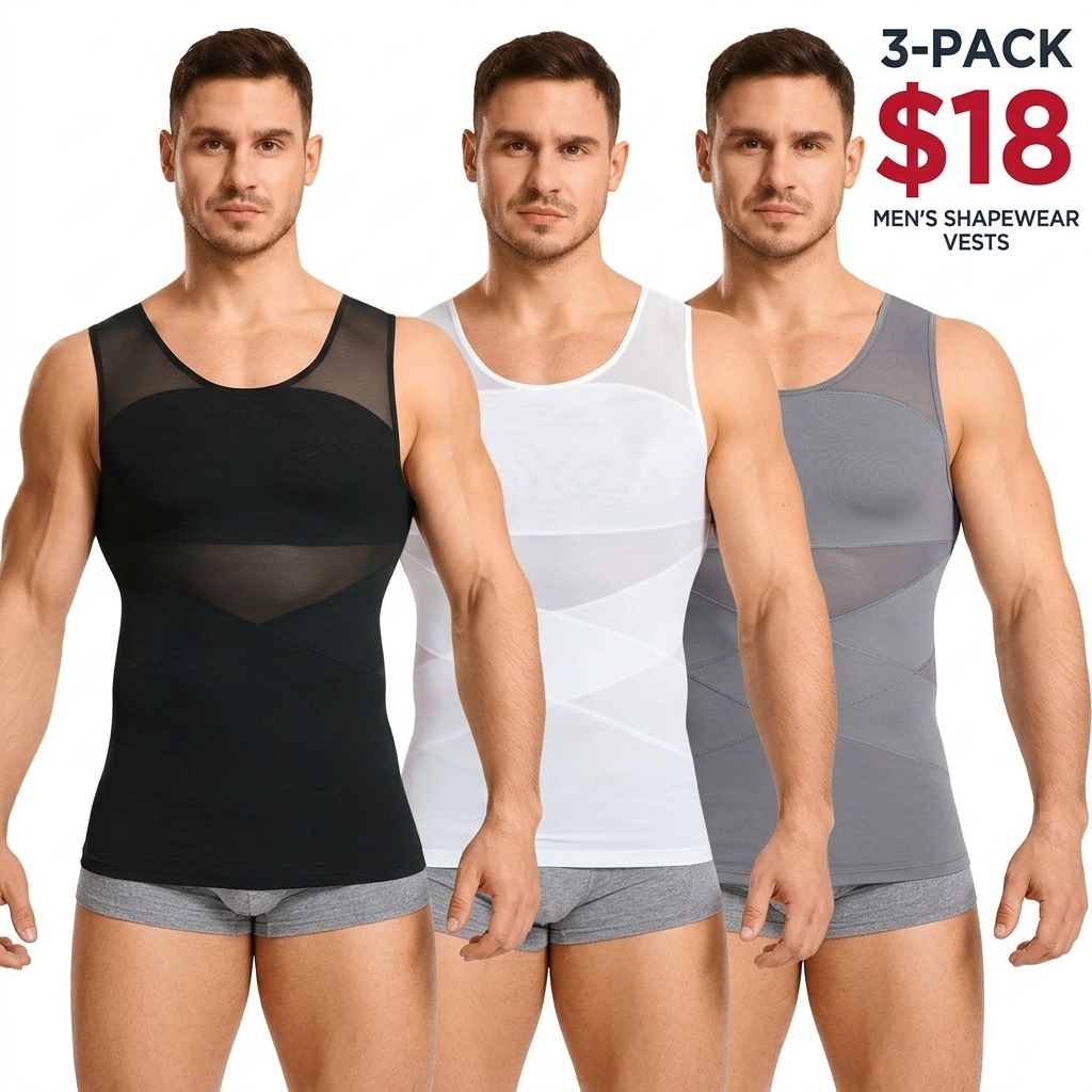 【2 pack】Men's Compression Shirt Shapewear Tanktop Menboobs And Tummy Control Fajas Undershirt