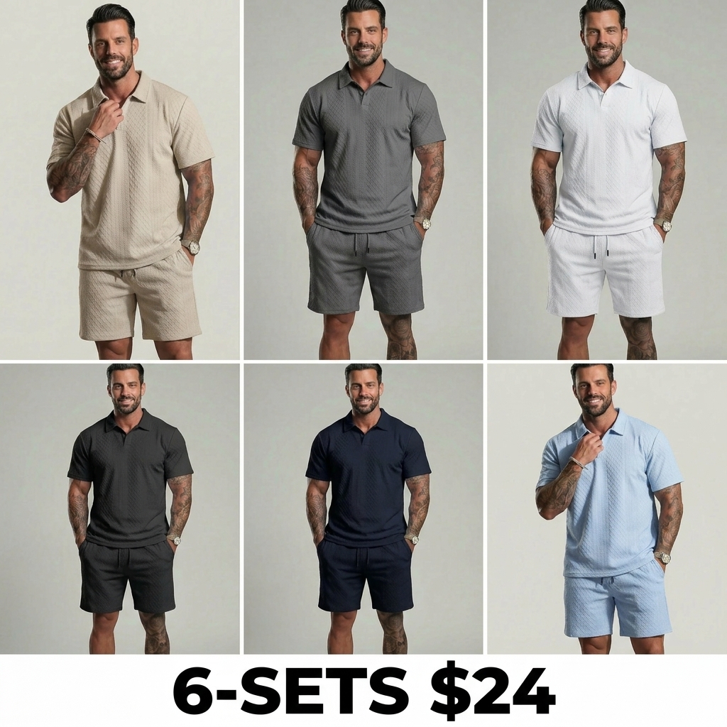 Men's Solid Polo Shirt & Drawstring Waist Shorts Set Cozy Breathable Two-piece Outfits for Daily Outdoor Wear Menswear Suits