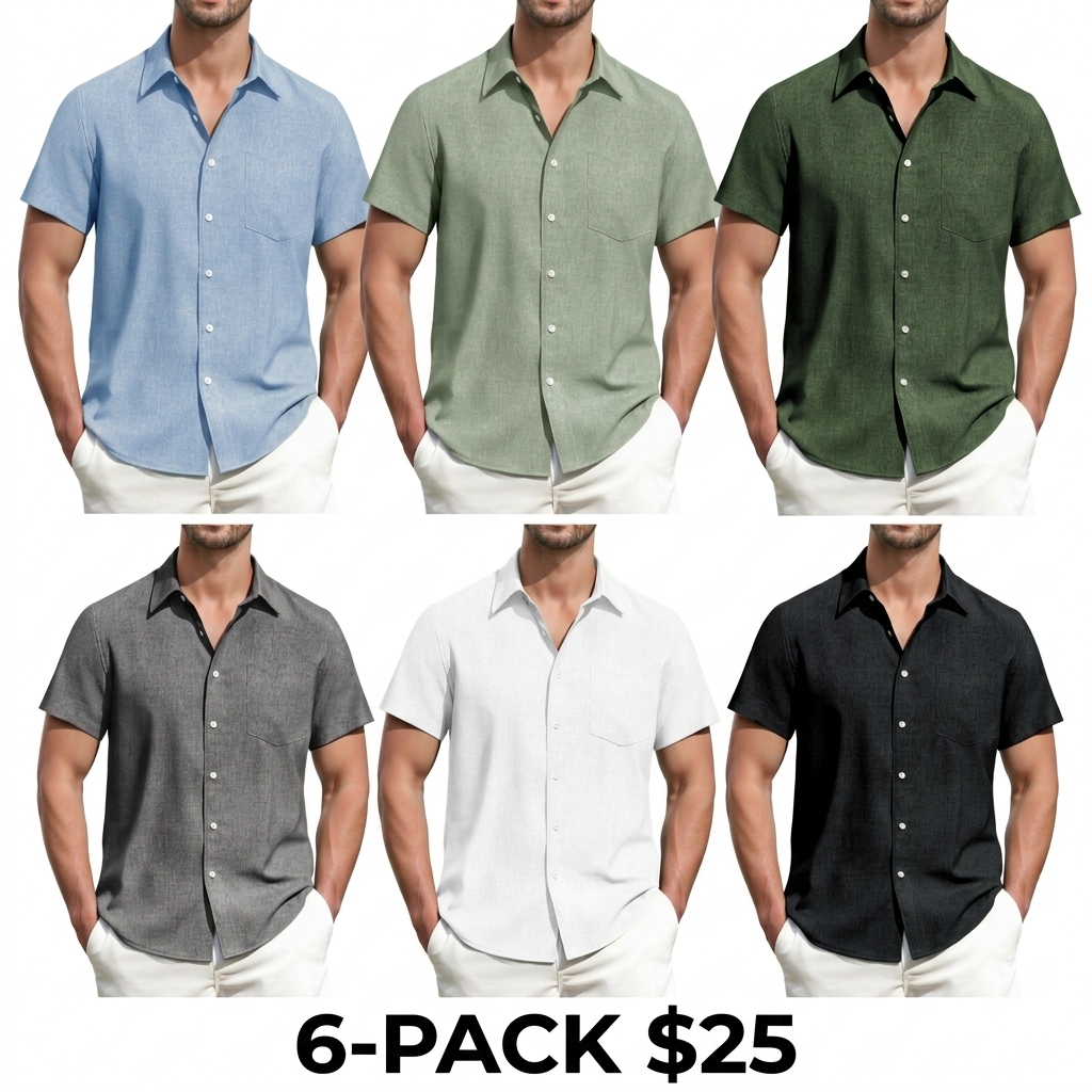 Men's Linen Short Sleeve Shirt – Breathable Lightweight Casual Button Down with Pocket