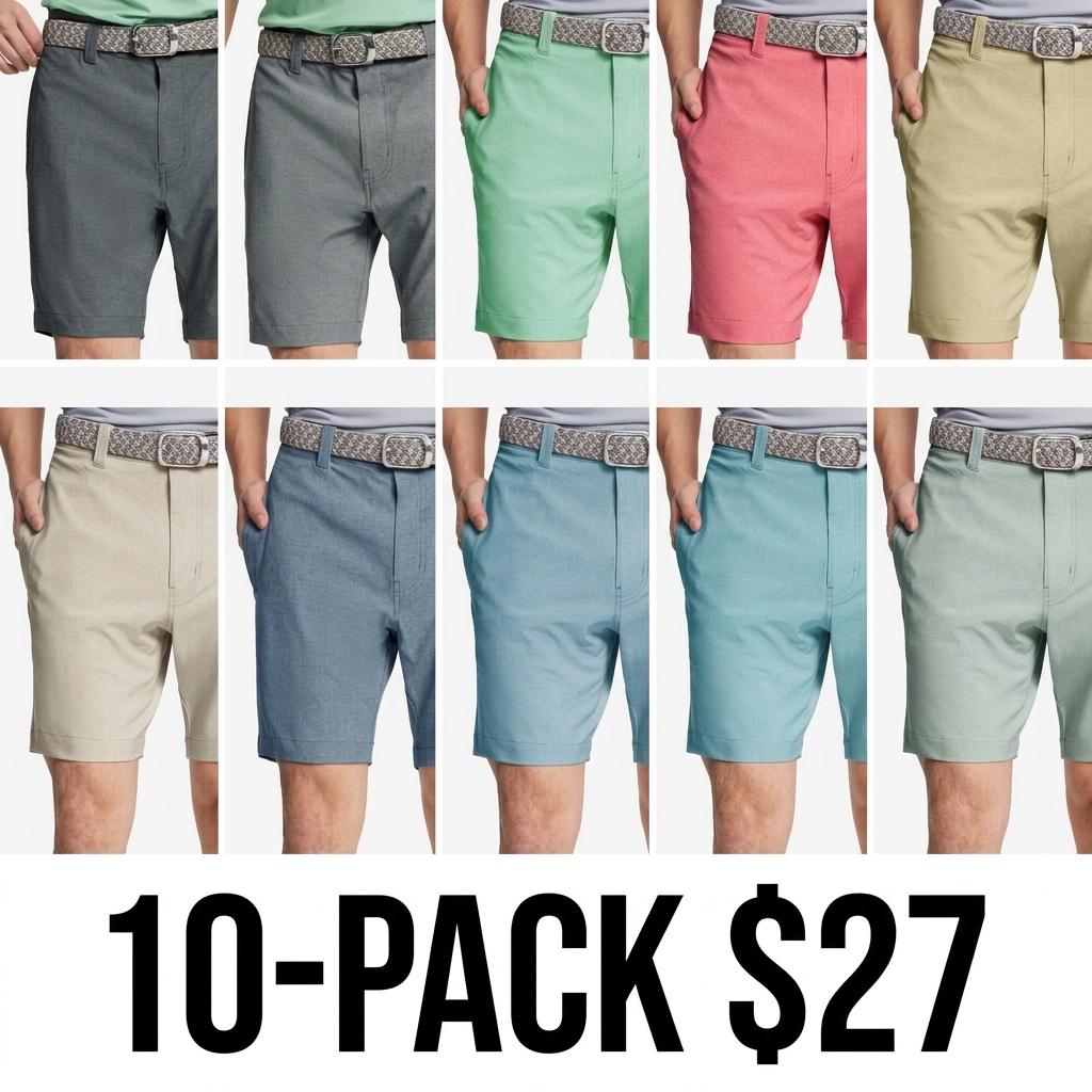 Men's 7"/9" Lightweight Golf Shorts – Dry Fit Stretch Flat Front with 4 Pockets