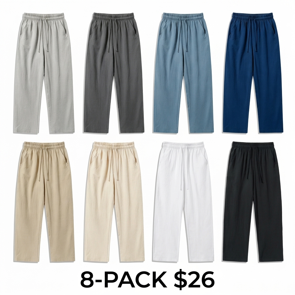 Unisex 100% Cotton Linen Wide Leg Pants – Elastic Drawstring Summer Trousers