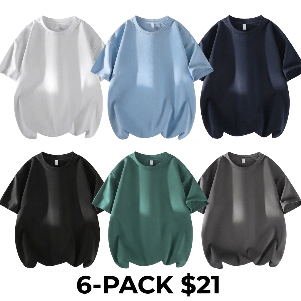 Men's 6-Pack 100% Cotton Crew Neck T-Shirts – Soft Loose Fit
