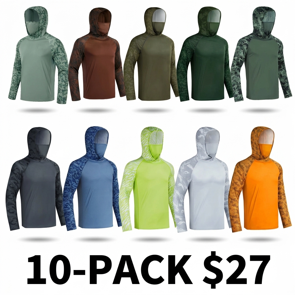 Men's UPF 50+ Sun Hoodie with Built-in Mask & Neck Gaiter – Lightweight Cooling Activewear