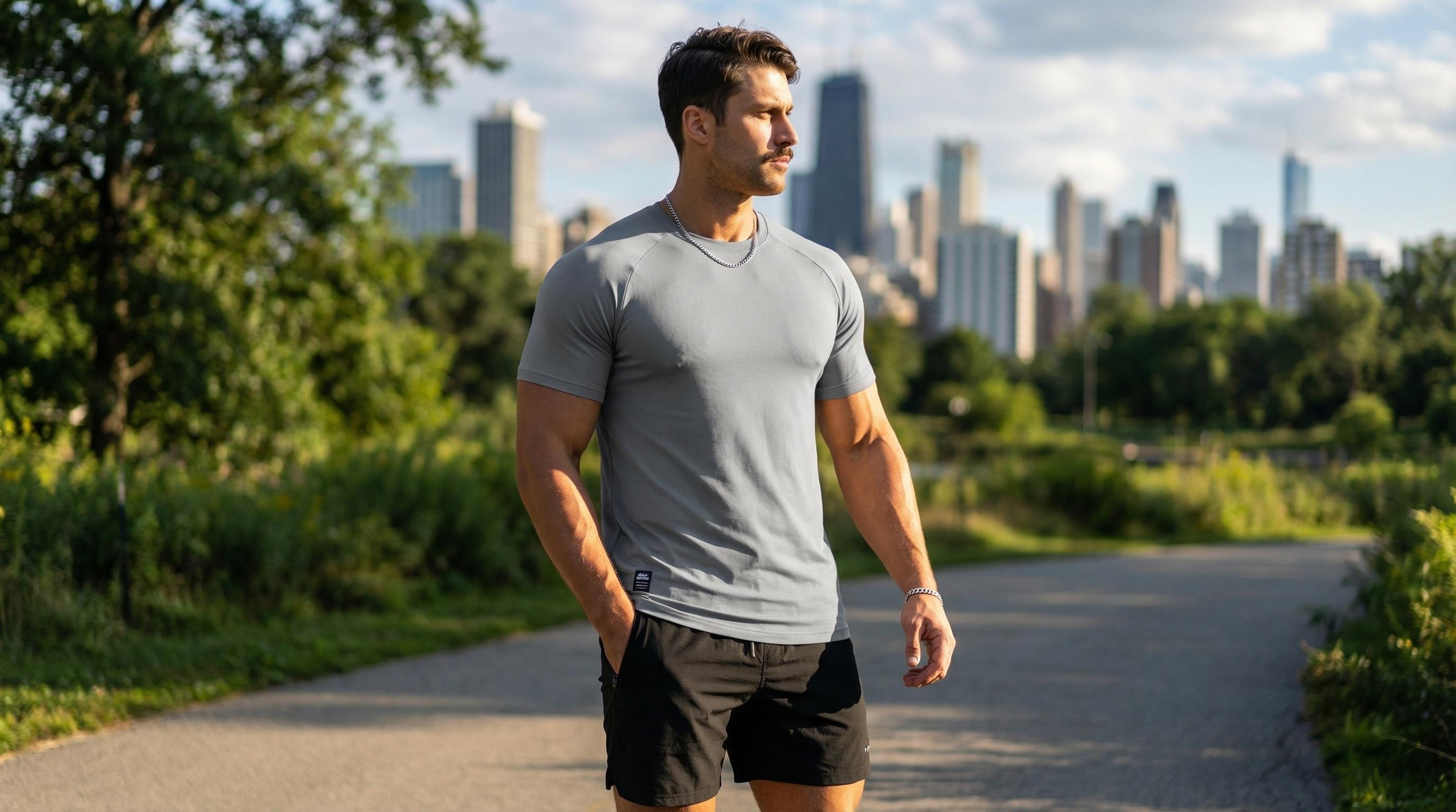 STREVATE Men's Raglan Sleeve Tee, Athletic Tapered Fit, Arm-Enhancing Sleeves, Menswear Wrinkle-Resistant Stretch Fabric Gym Workout T-Shirt Fitness Running Tops