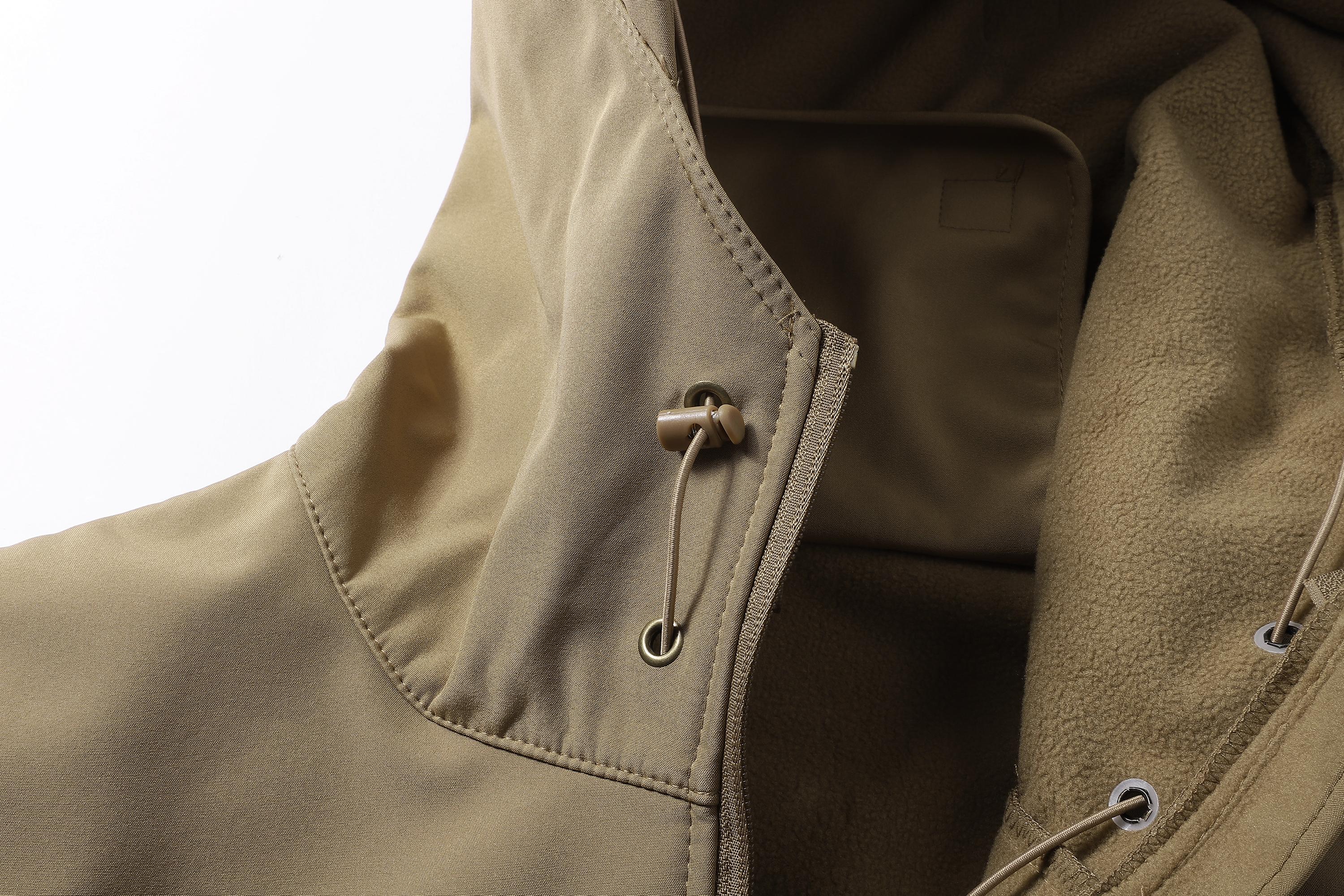 Men's Fitted Woven Plain Long-Sleeve Hooded Coat - Outdoor Hiking Wear with Adjustable Tie-In Drawstring Hood, Multiple Zipper Pockets on Chest & Arms for Small Items, Beige Father's Day Gift, Fitted Cut, Outdoor Wear,sohochic sohochic